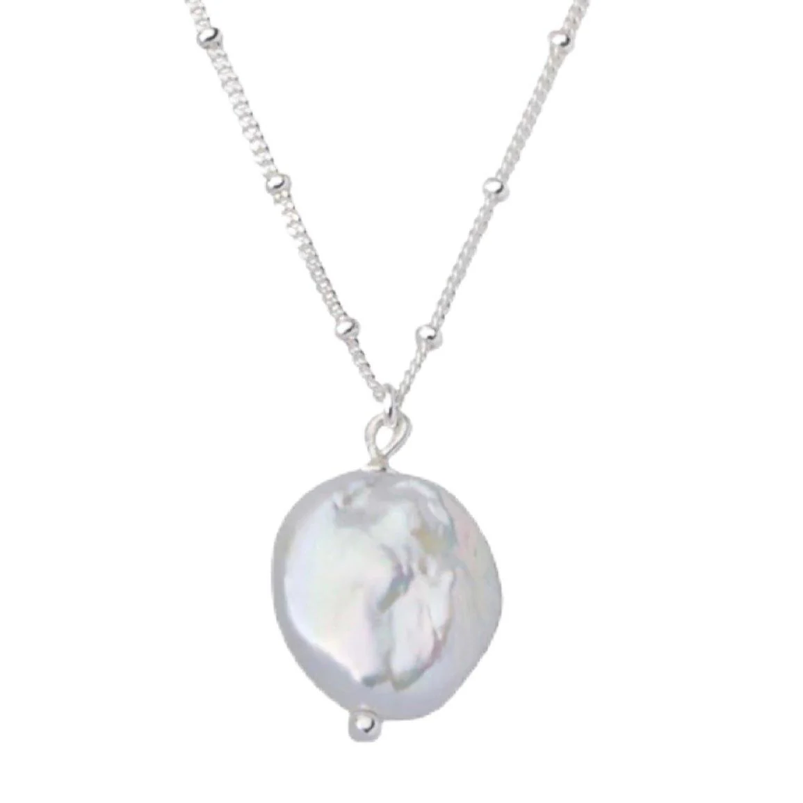 Laihas Classic Button Pearl Necklace- Sterling Silver