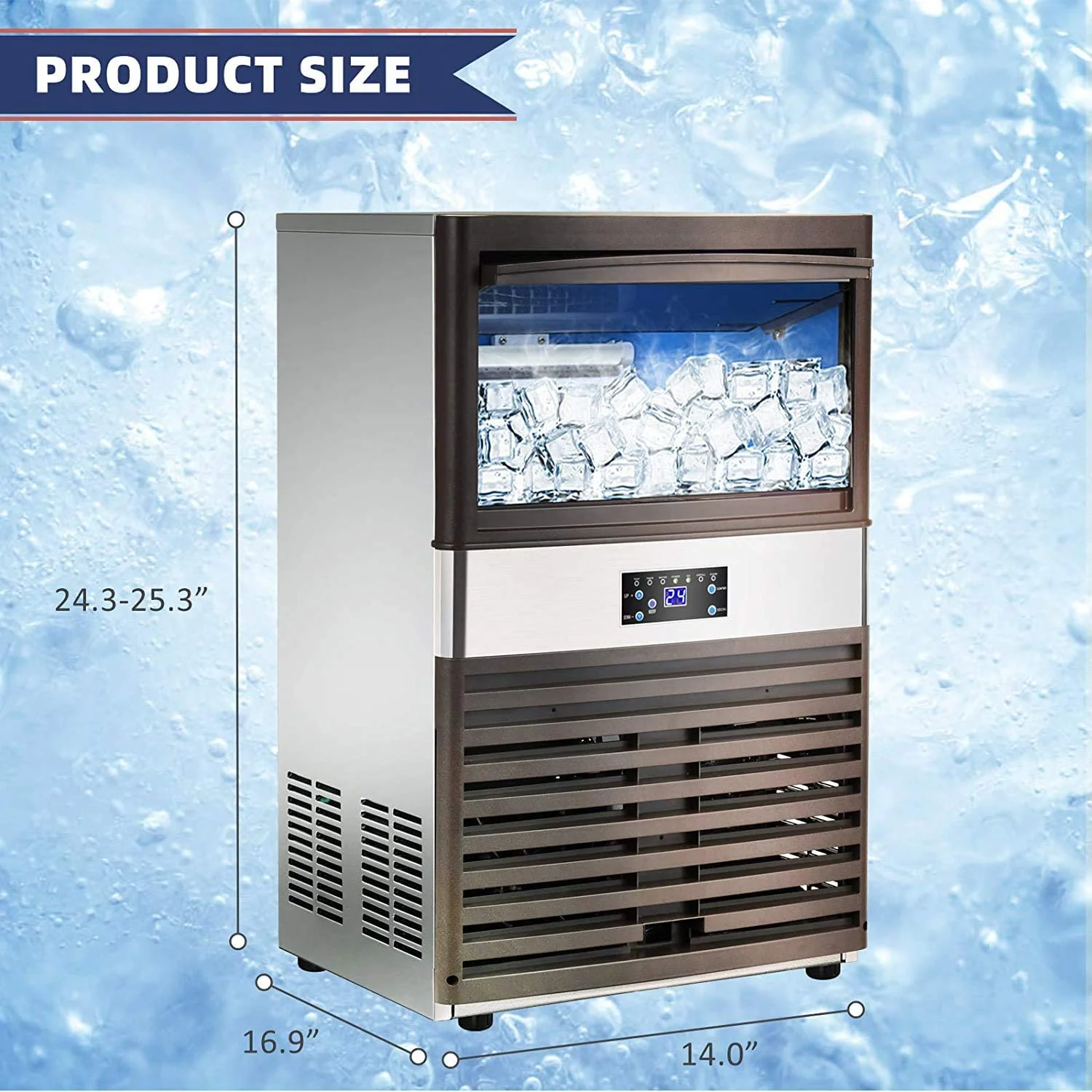 YUTGMasst Commercial Ice �� 110LBS/24H Stainless Steel Free-Standing Ice Machine Maker Air Cooling Ice