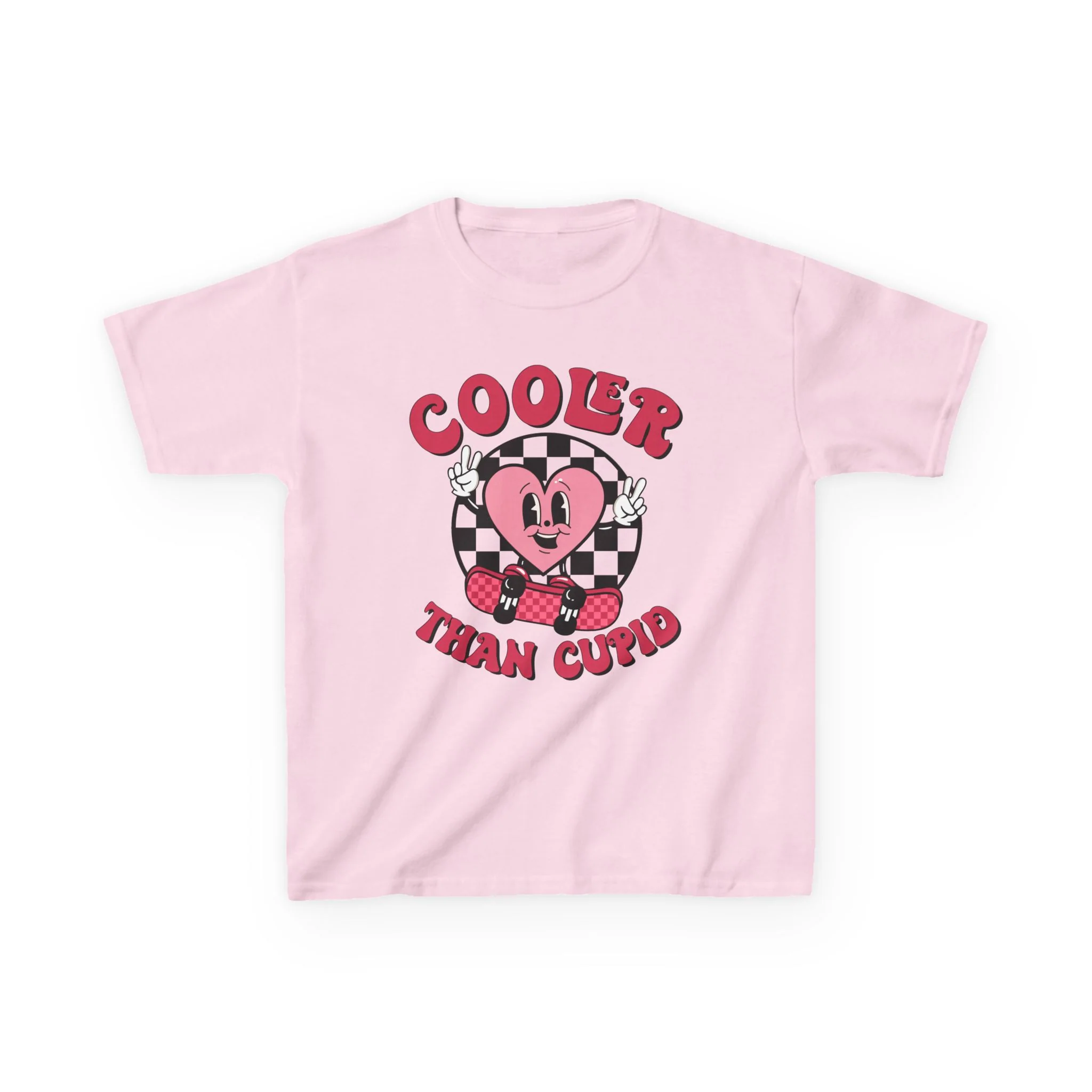 Cooler Than Cupid Kids Tee | Heart Character Checkerboard