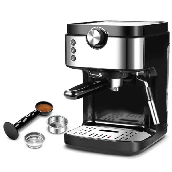 Steam Espresso Machine, Latte and Cappuccino Maker with Milk Frother, 20 Bar Italian Pump, Automatic Setting of Coffee Volume, 900ml Water Tank, Black Stainless, 1700W