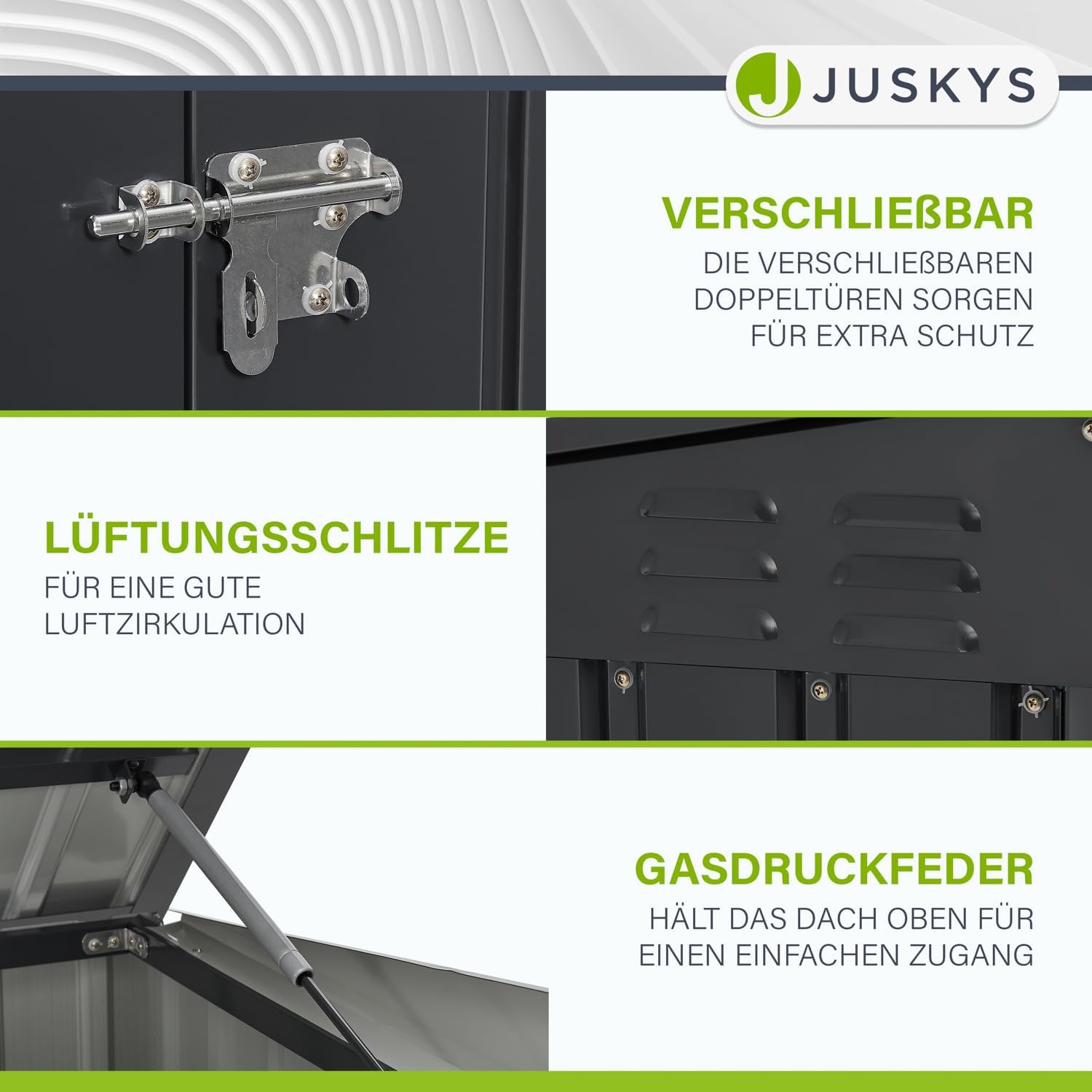 Juskys 3er Mülltonnenbox Namur 3 x 120 Liter Tonnen - 2m² - 2 Türen - Metall Mülltonnenverkleidung Müllbox Müllhaus Aufbewahrungsbox