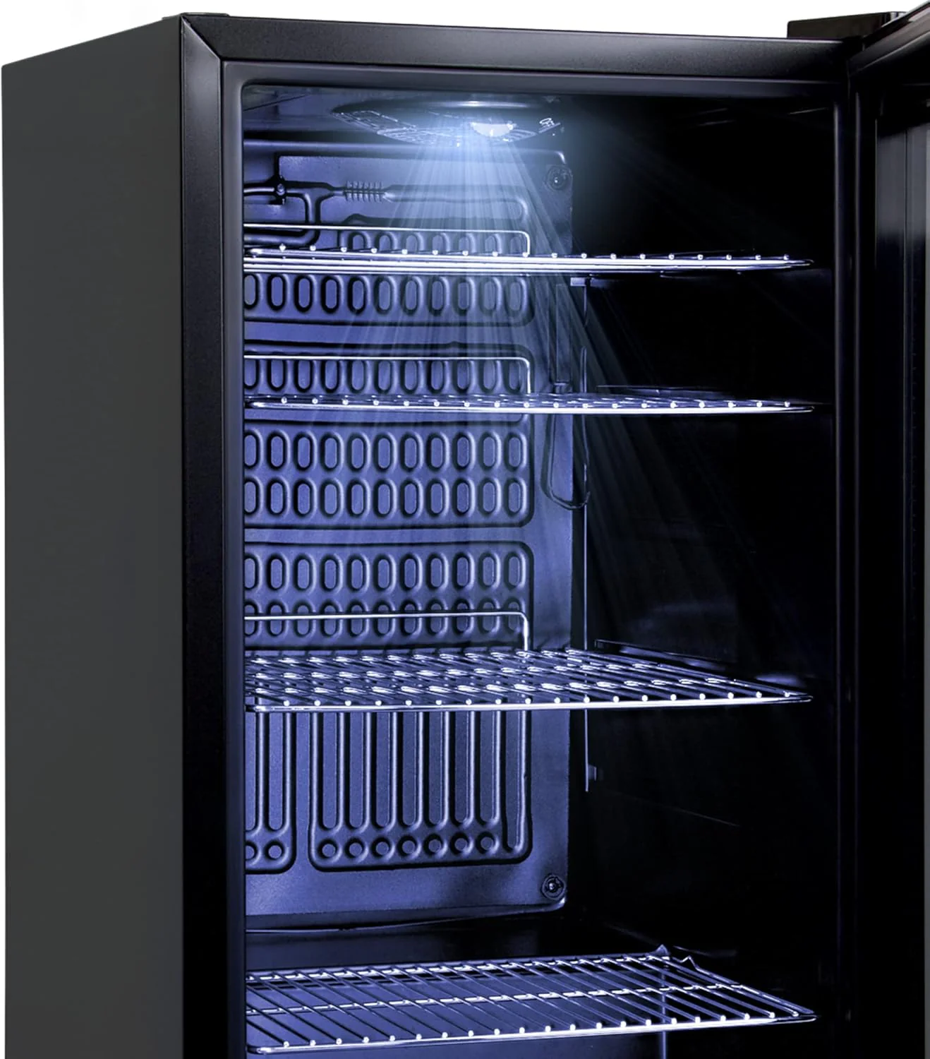 °CUBES Frigorifero per bevande 90L con porta in vetro e 4 ripiani regolabili | Frigorifero compatto per bottiglie, perfetto per casa, ufficio, feste e gastronomia | Elegante frigorifero con porta in vetro, nero