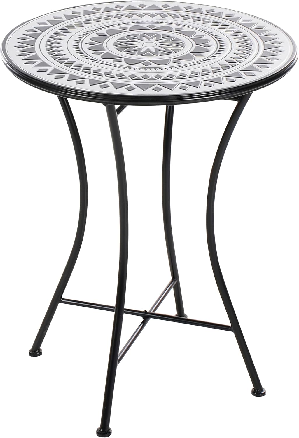 Beliani Balkonset 3-teilig Eisen schwarz/weiß Mosaik Tisch mit 2 Stühlen klappbar Comiso