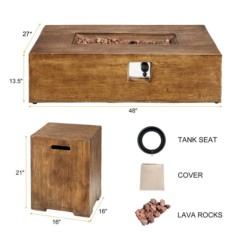 2-Piece Propane Fire Pit Table Set with 20 Gal. Tank Side Table, 48