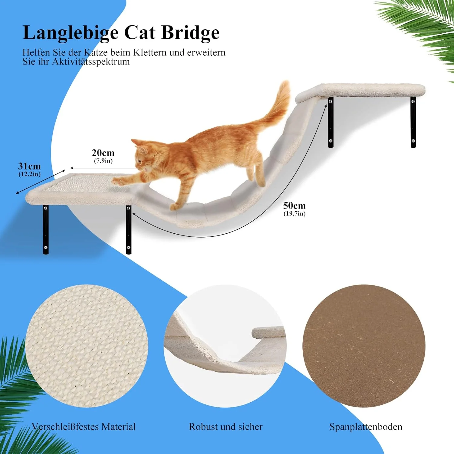 Zvonema Parete da arrampicata 10 pezzi-Amaca per gatti,Ponte sospeso con sisal antiscivolo,Tiragraffi con sisal,Riposo e mensola da parete da gioco con pallina,Parete da arrampicata per gatti fino a 10 kg
