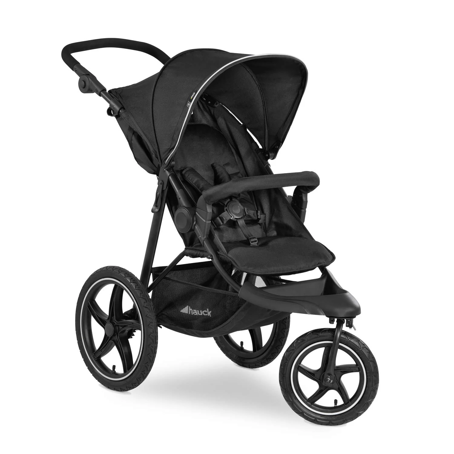 hauck Kinderwagen Runner 2, Driewielige buggy met XL luchtbanden voor kinderen tot 22 kg, UV-bescherming 50+, Ventilatievenster, In hoogte verstelbaar, Opvouwbaar, XL mand tot 3 kg, Ligstand (Black)