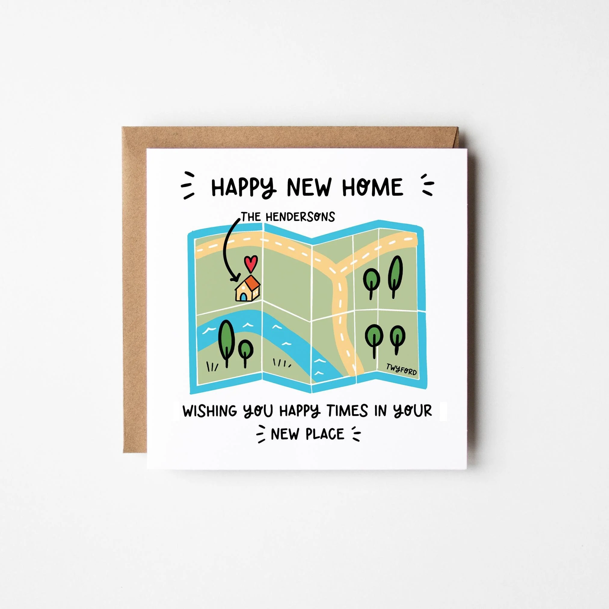 Personalised New Home Card, Illustrated Map Housewarming Card