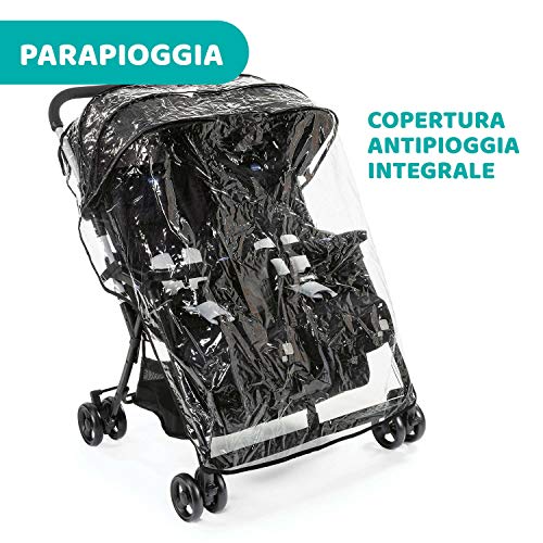 Chicco OHlalà Twin Passeggino Gemellare Doppio da 0 Mesi a 15 kg, Passeggino Leggero Reclinabile e Pieghevole, Chiusura Compatta, Poggiagambe Regolabili, Parapioggia e Capottina Estendibile, Nero : Prima infanzia