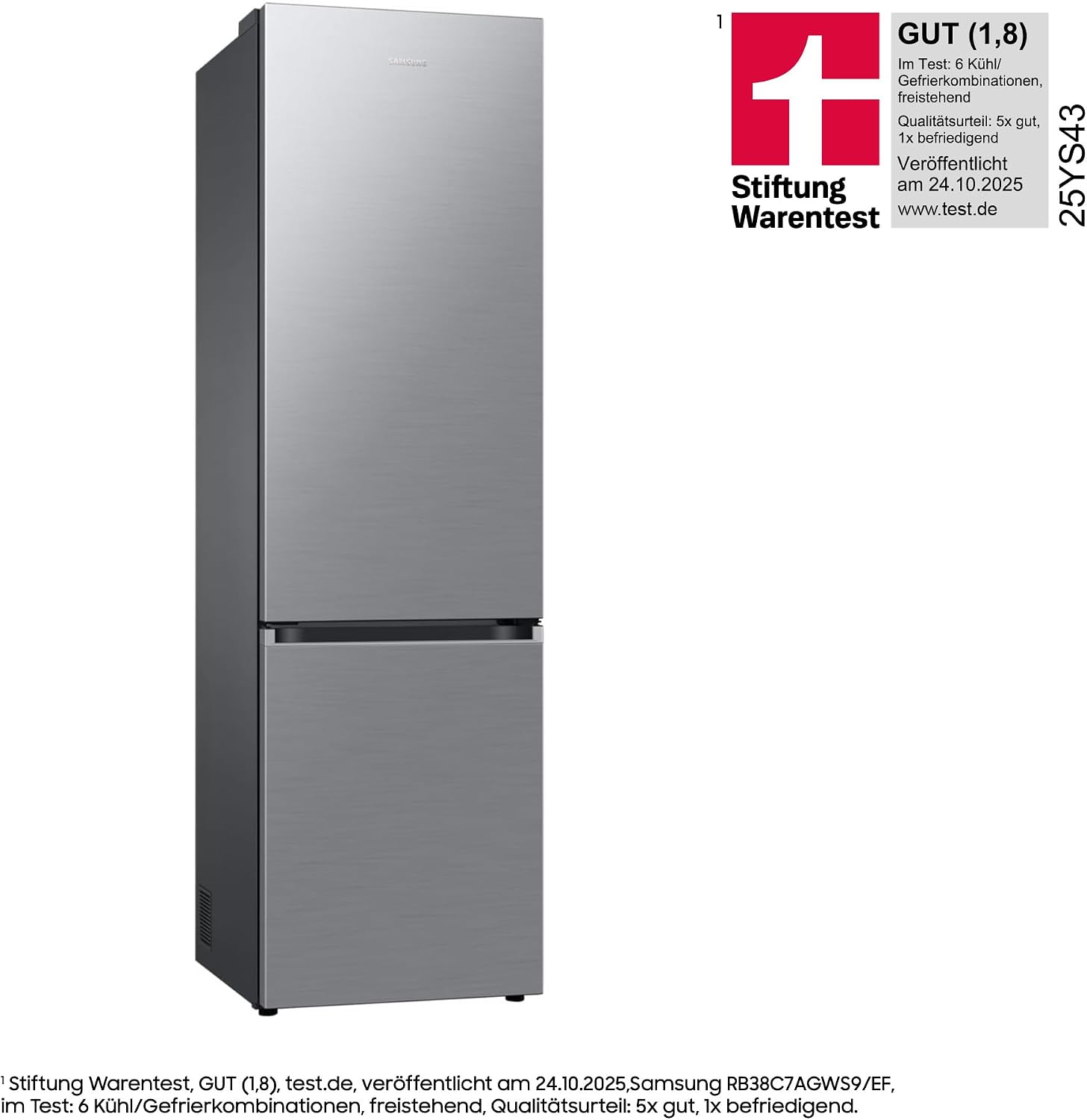 Samsung RB38C7AGWS9/EF Kühl-Gefrierkombination, 203 cm, 387 l, AI-Kühlschrank mit Gefrierfach, SmartThings AI Energy Mode, Cool Select+, Twin Cooling Plus, Metal Cooling, Edelstahl Look