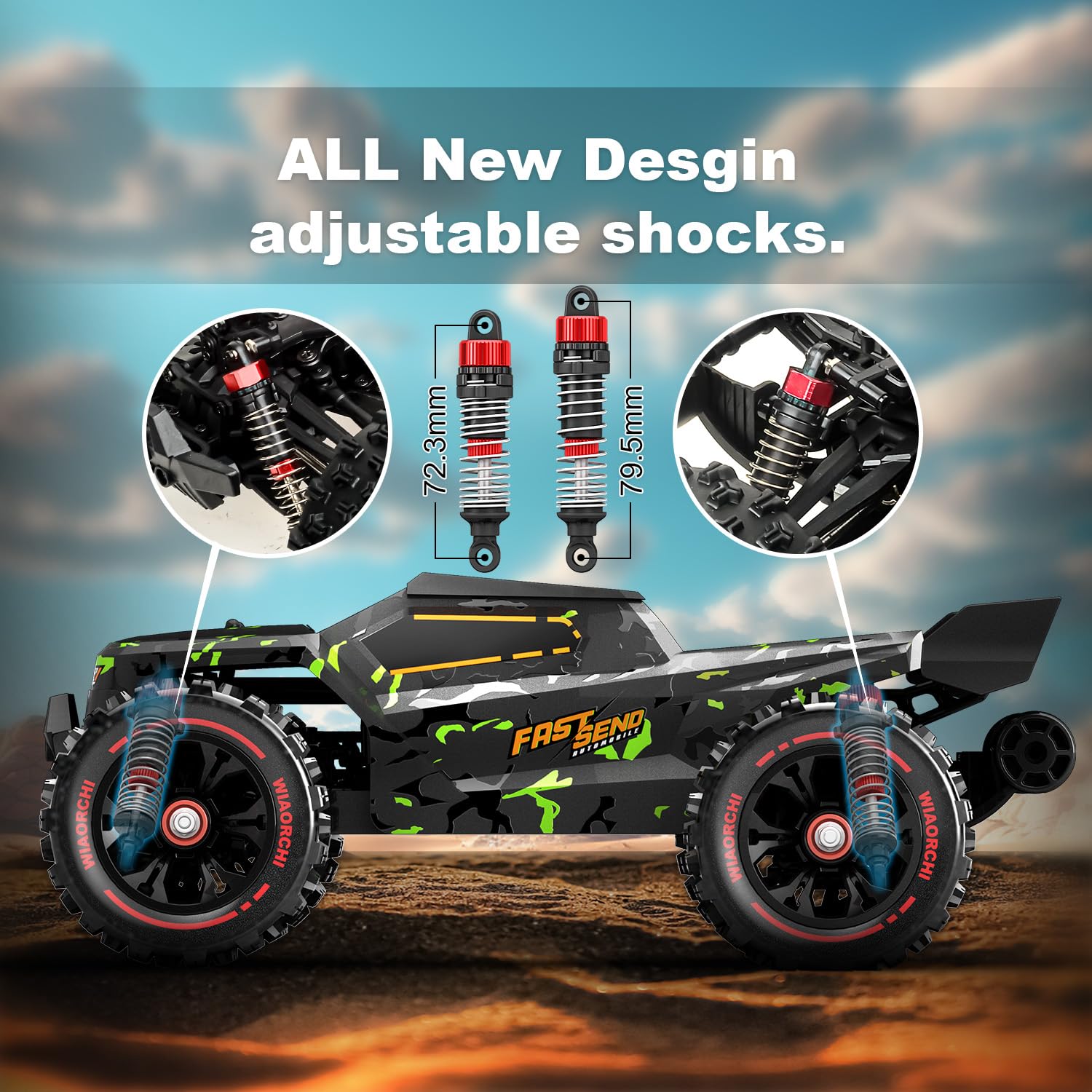 WIAORCHI 1/16 RTR Brushless Fast RC Cars, 42mph with 2 Batteries