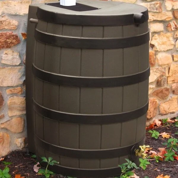 40 Gallon Rain Barrel with Darkened Ribs Oak