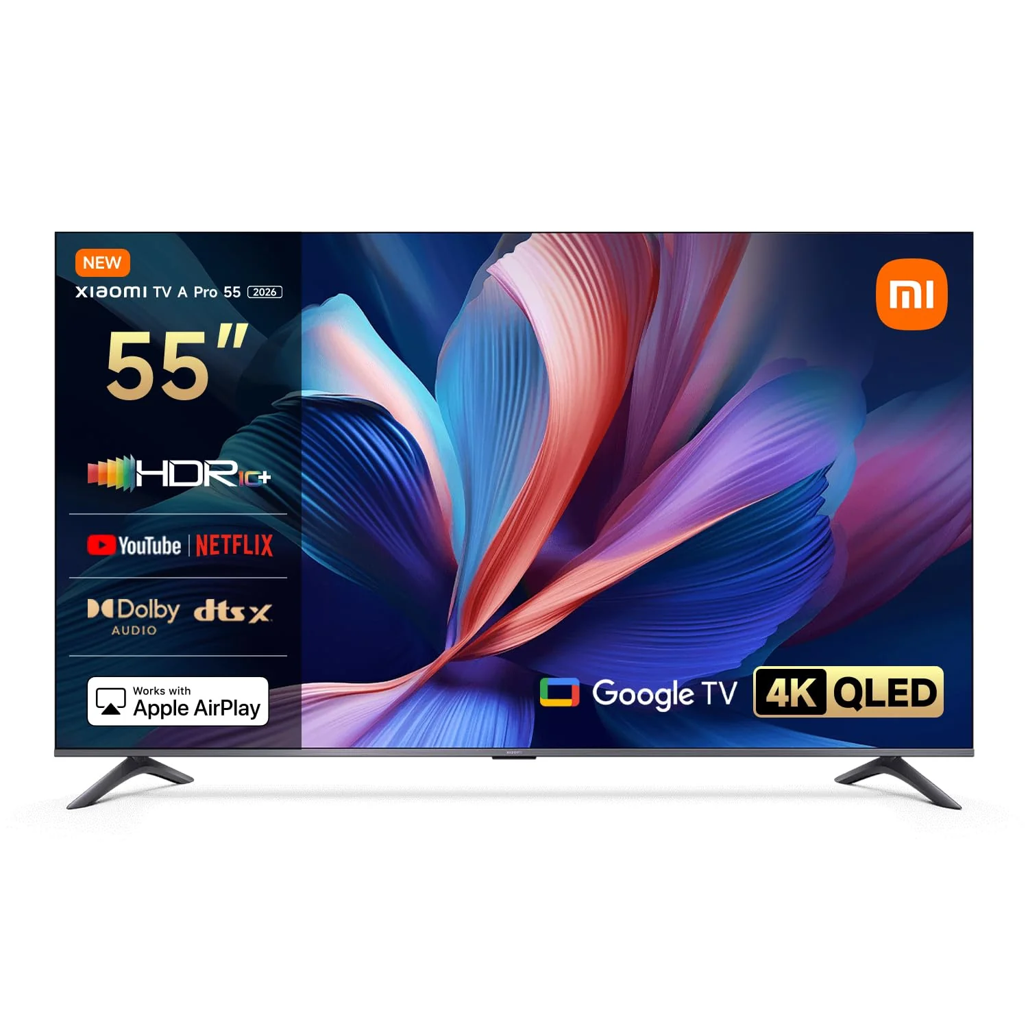 XIAOMI A Pro, 55" (140 cm), 4K UHD QLED, Smart TV, Google TV, Triple Tuner DVB-C/S/S2/T/T2, HDR10+, Game Boost 120Hz, MEMC, Sprachsteuerung mit, 2+8GB, Kompatibel mit Apple Airplay & Google Cast