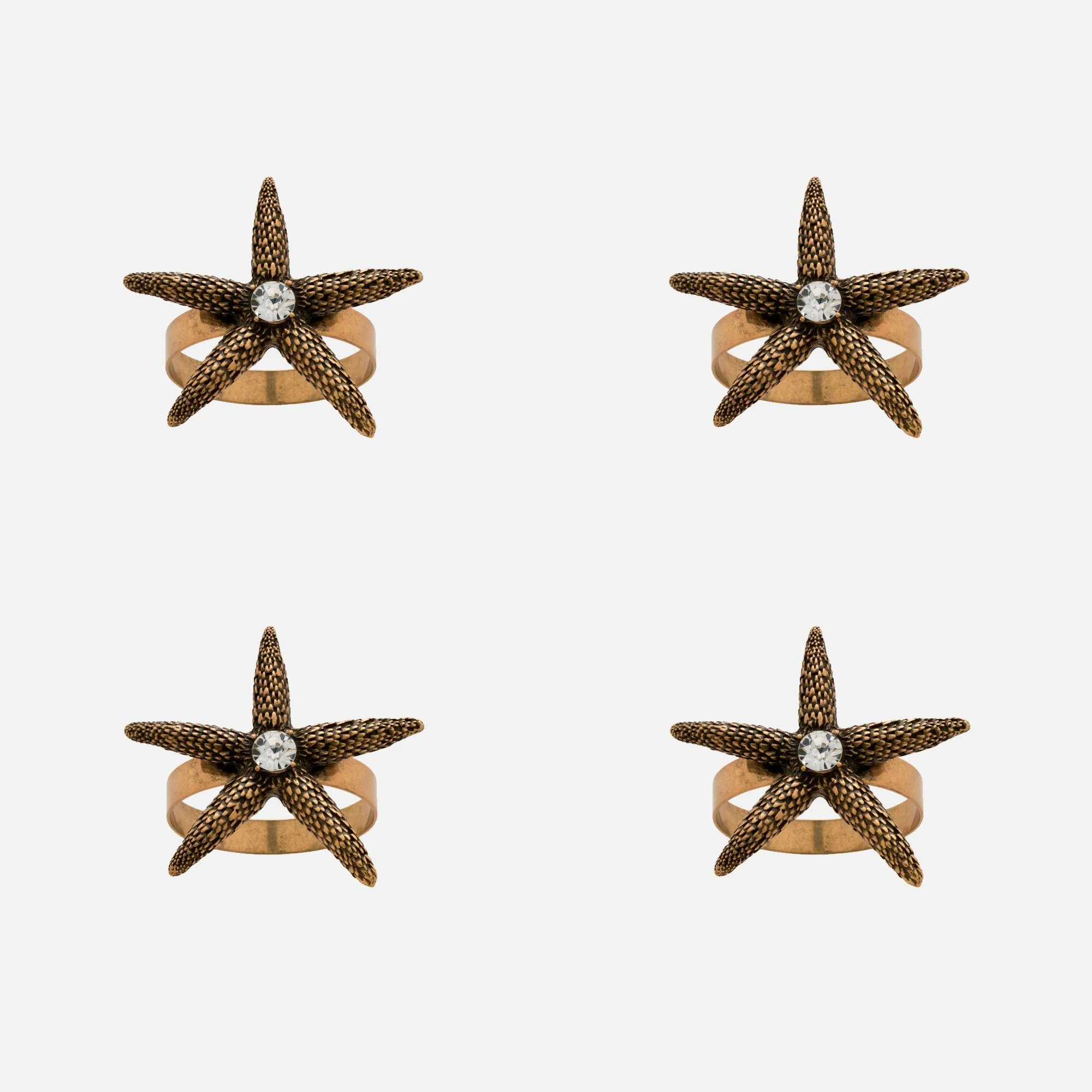 Starfish Skinny Napkin Rings, Bronze, Set of 4