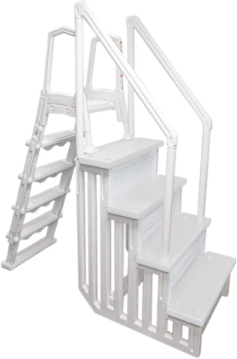 Select Anti-Slip in-Pool Steps | Gray | for Above Ground Swimming Pools | Can Mount to Decks 48" to 54" H | Safety Stairs Capacity Up to 300 lbs