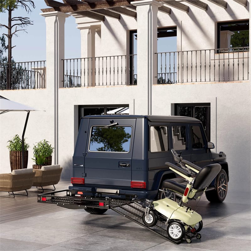500 LBS Hitch Mount Cargo Carrier with Foldable Ramp, Heavy-Duty Mobility Scooter Wheelchair Carrier for SUV Cars with Stabilizer & 2 Tie-Down Straps