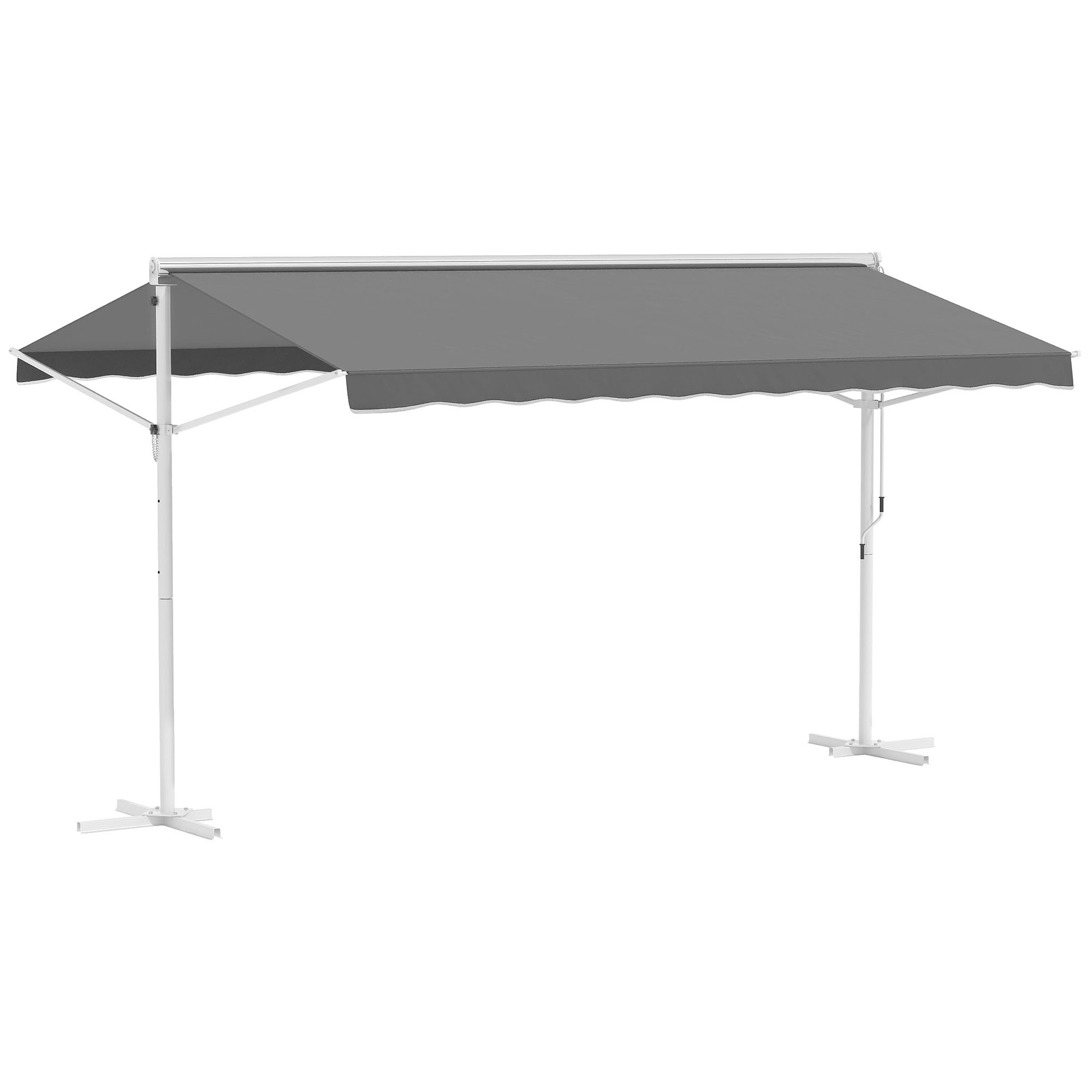 Outsunny Staande luifel met knikarm tuinluifel luifel zwengel grijs 4,5 x 3,42 m