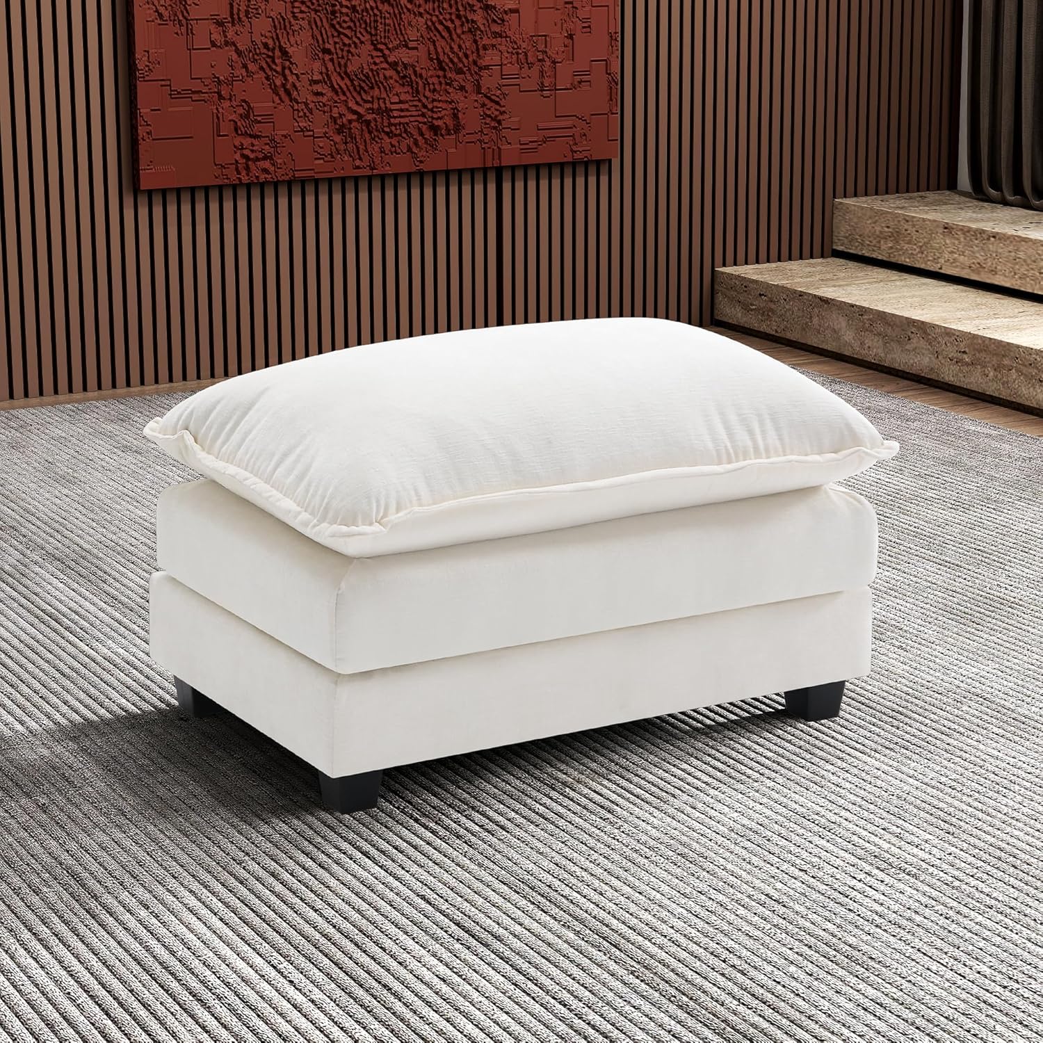 111.4 Inch L-Shaped Modern Sofa Modular Cloud Sofa Ottoman 4-Seater Chenille Deep Seat Sofa