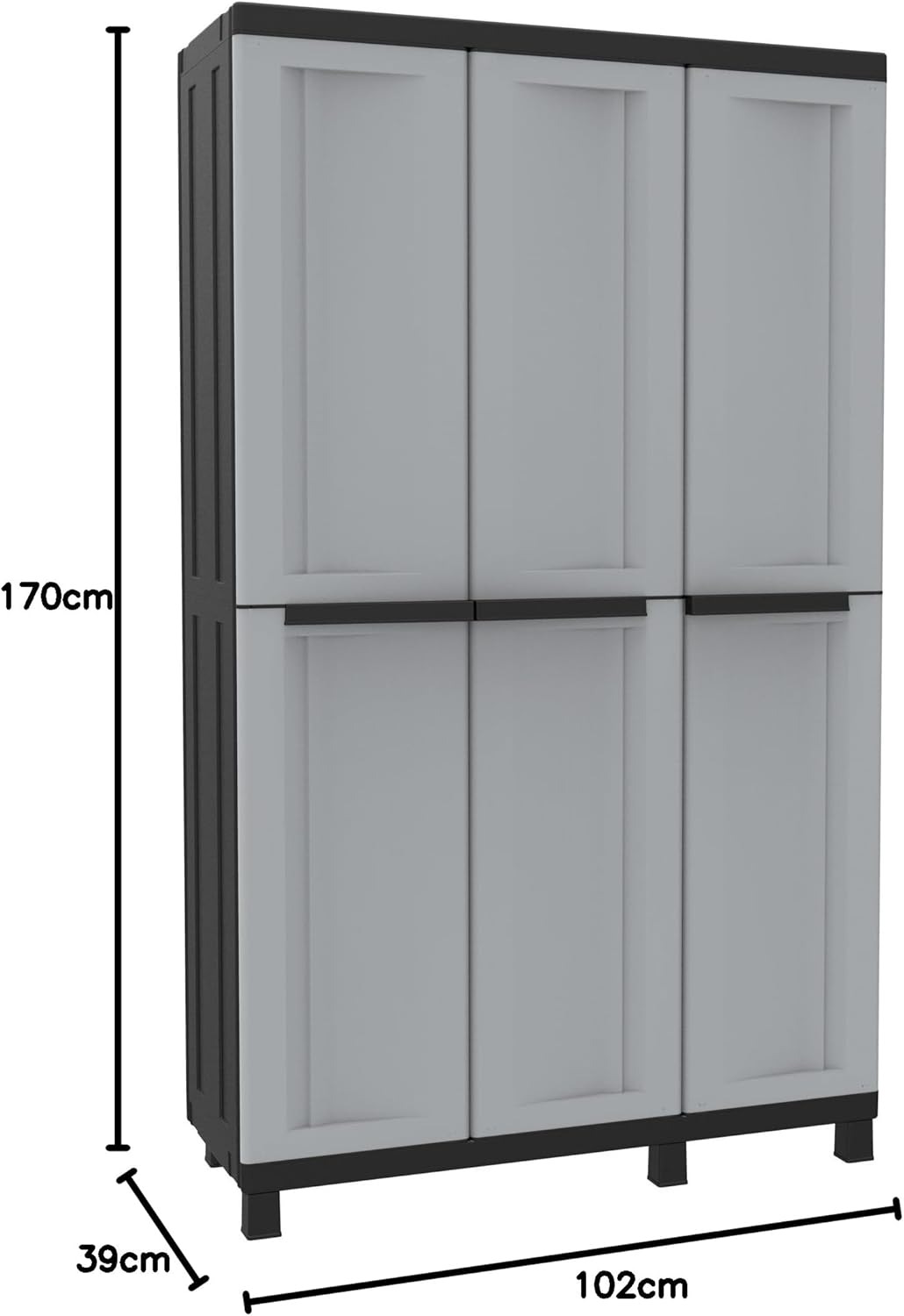 Terry - Twist Black 102a, Armadio Multifunzione a 3 Ante, Portascope con 2 Vani Separati, da Esterno e Interno Coperto, in Plastica, 102x39x170 cm