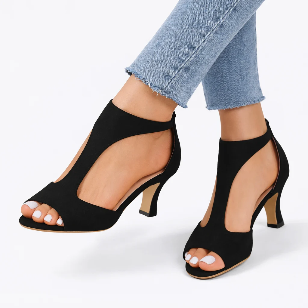 Women��s Heeled Sandals Cushioned Footbed Elegant Cut-Out Design
