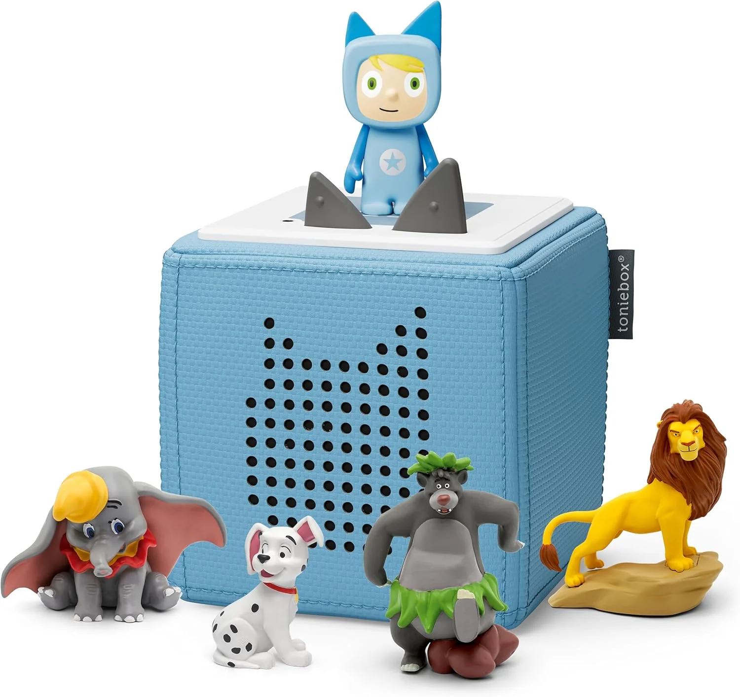 Toniebox kiegészítő csomag – Toniebox kezdőkészlet kék színben, Kreatív Tonie figurával + 4 db Disney Állathősök hangfigura, audiolejátszó hangoskönyvekhez és dalokhoz, vezeték nélküli zenedoboz Disney hangjátékkal