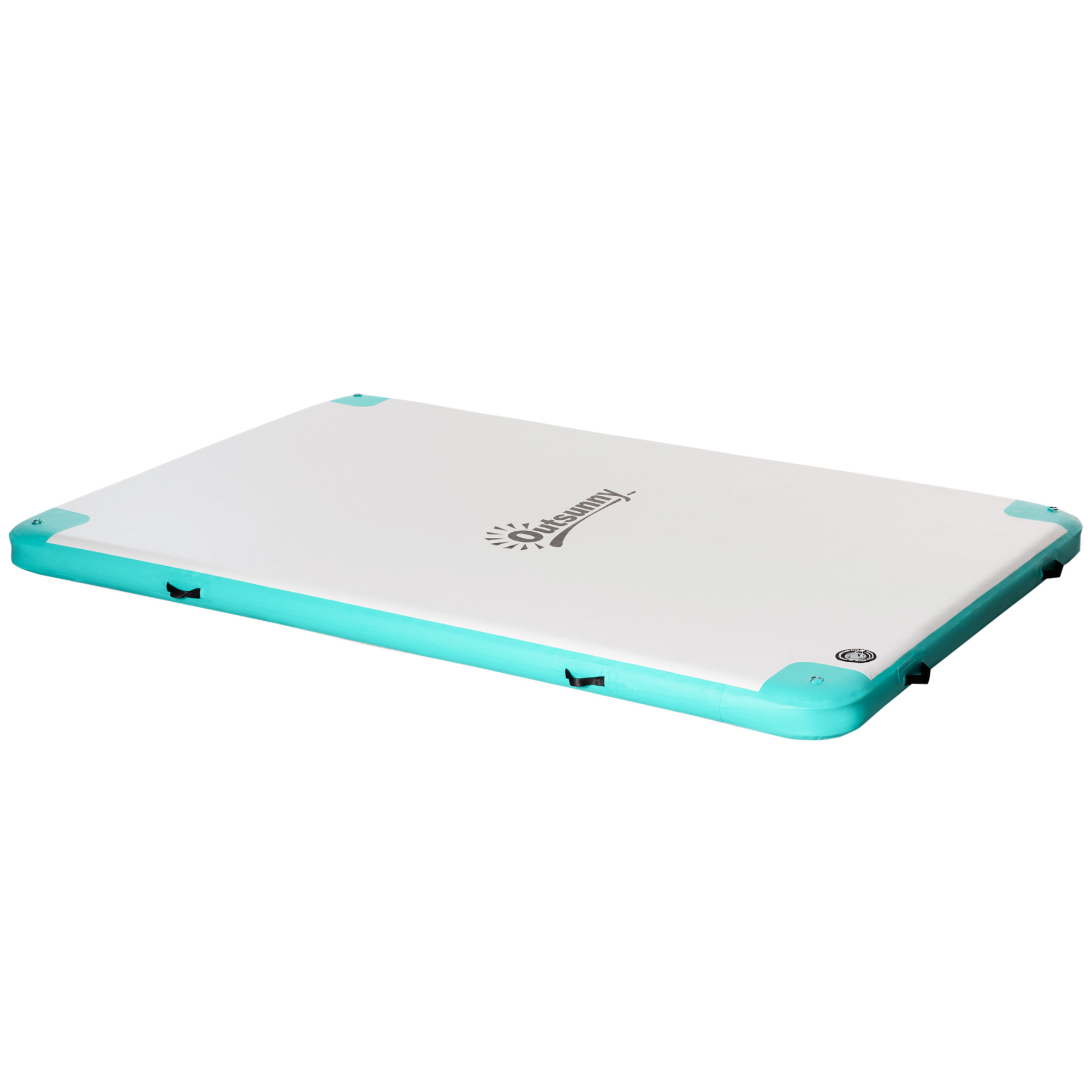 Outsunny groot opblaasbaar zwemeiland, draagvermogen tot 500 kg, wit+blauw+groen, 3 x 2 x 1,5 m