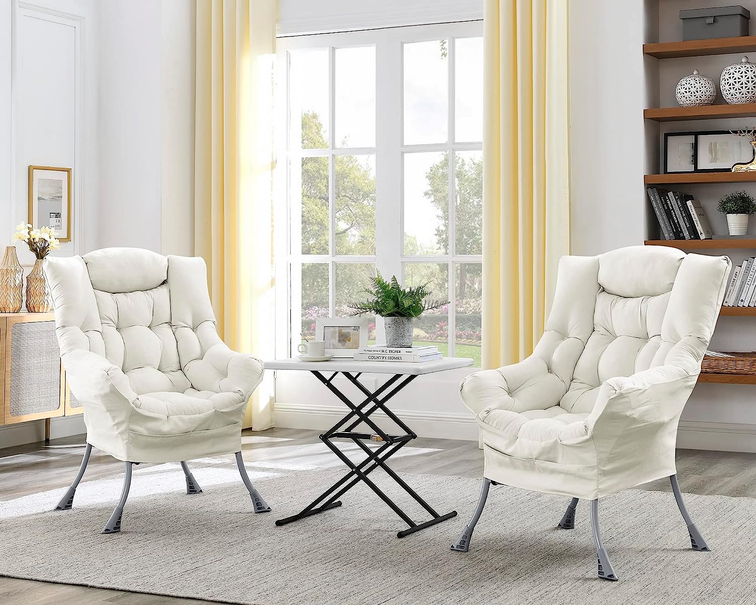Living and More High Back Sofa Chair, Modern Fabric Lazy Chair, Accent Contemporary Lounge Chair, Cool Grey