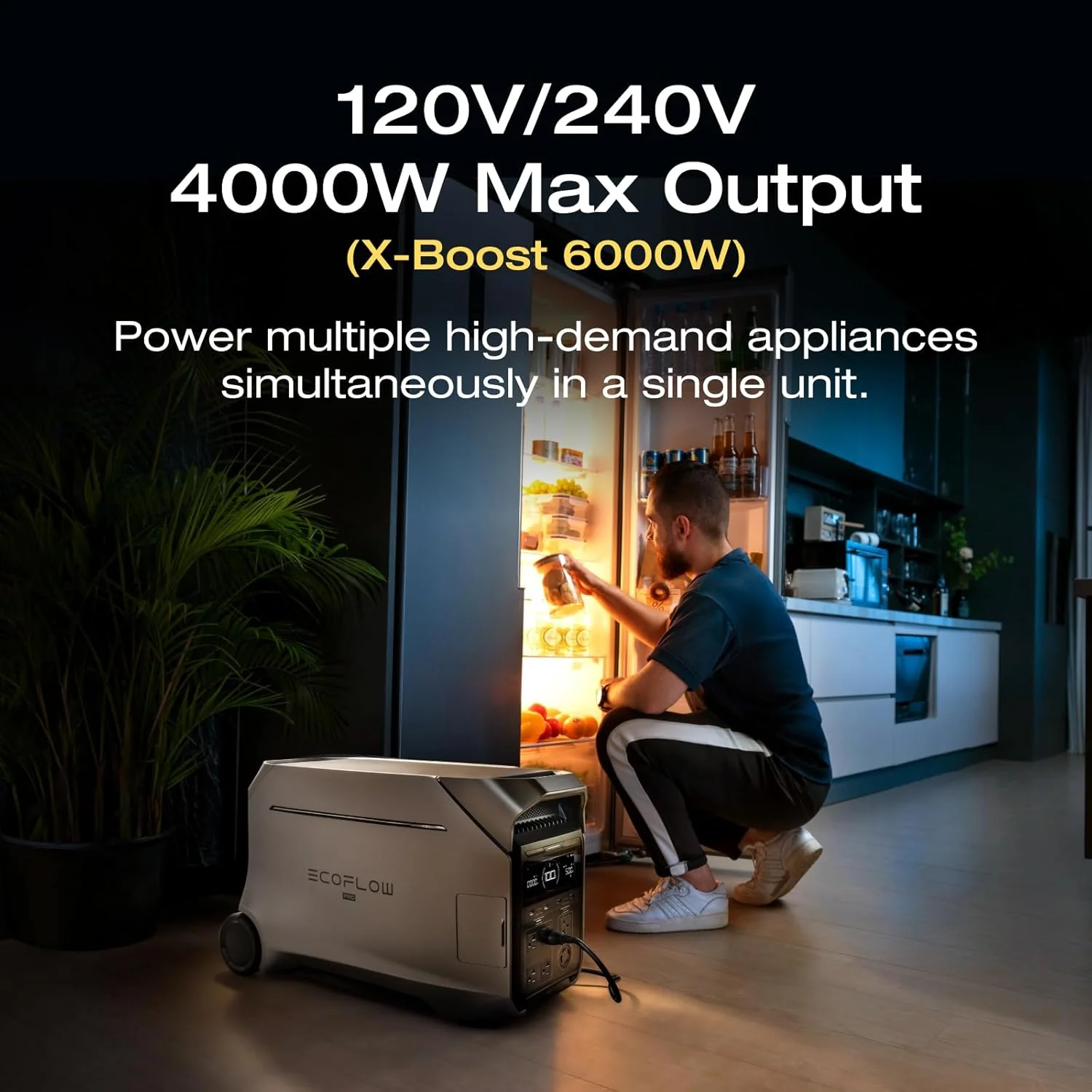 EF ECOFLOW DELTA Pro 3 hordozható erőmű 4096Wh LFP akkumulátorral, 48kWh-ig bővíthető, 120/240V 4000W AC kimenet, napelem generátor otthoni használatra, kempingezési kiegészítők, vészhelyzetek, áramkimaradások, lakóautók
