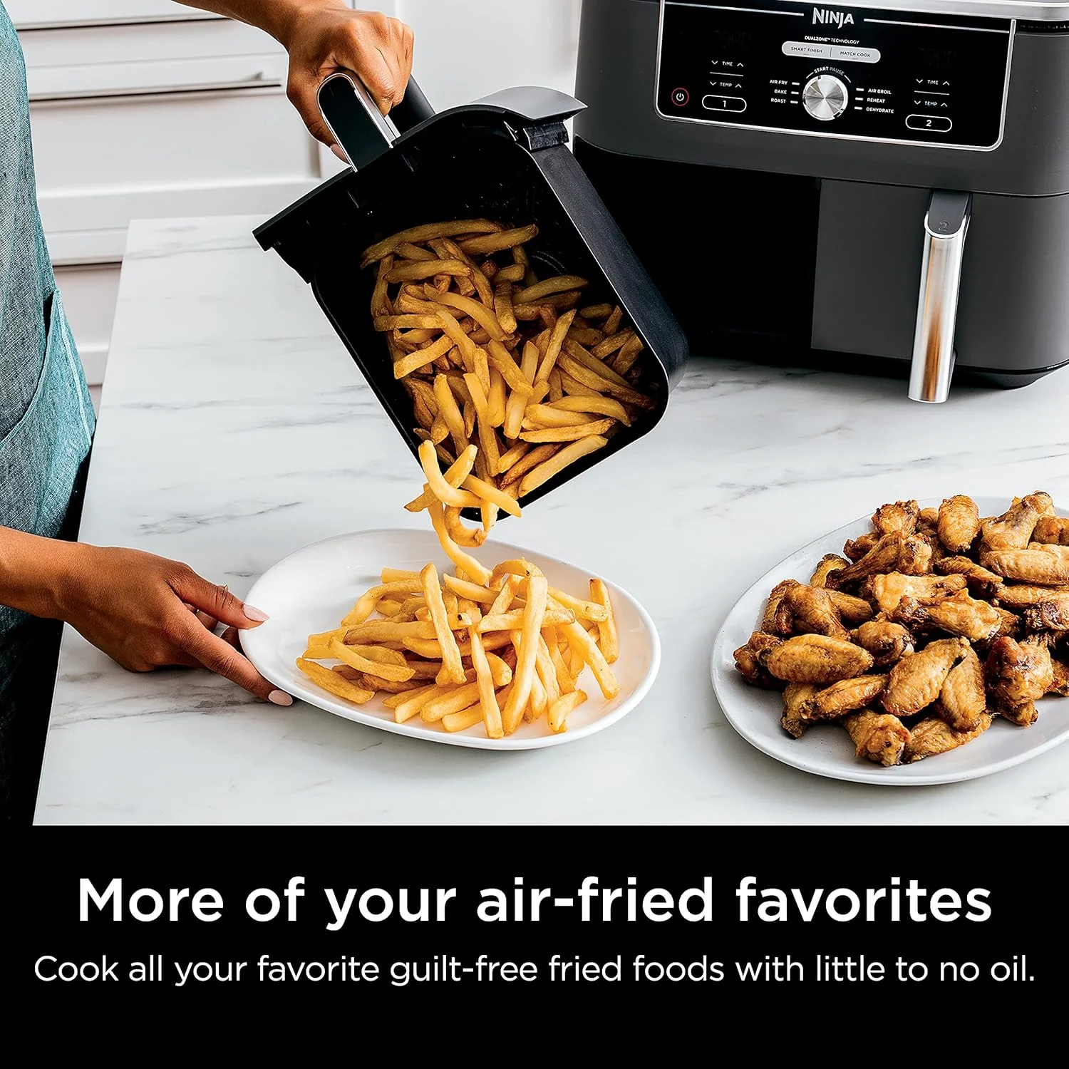 Ninja Foodi 10QT 6-in-1 DualZone Smart XL Air Fryer, 2 Independent 5QT Baskets, Smart Cook Thermometer, Match Cook, Smart Finish, Air Fry, Roast, Bake, Dehydrate, Reheat, Grey, DZ550