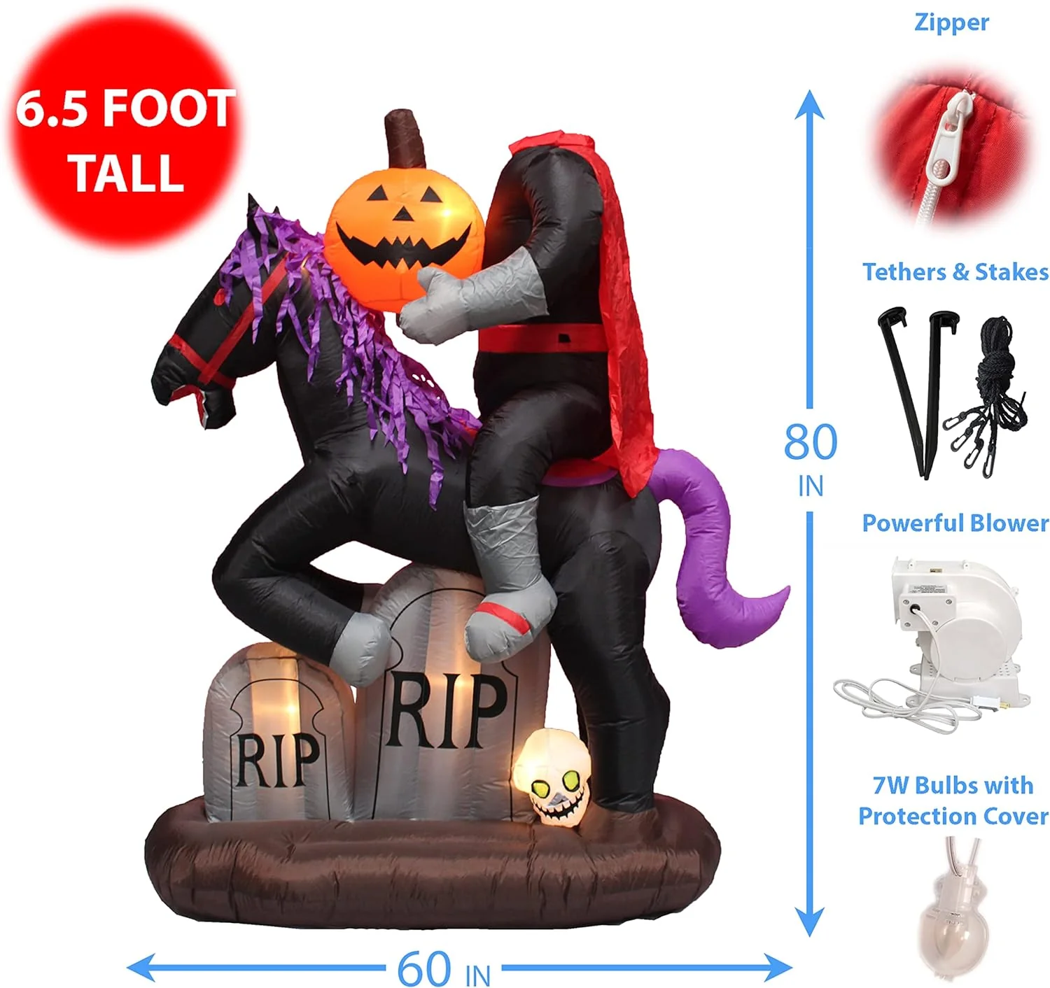 6.5ft tall Halloween inflatable headless horseman