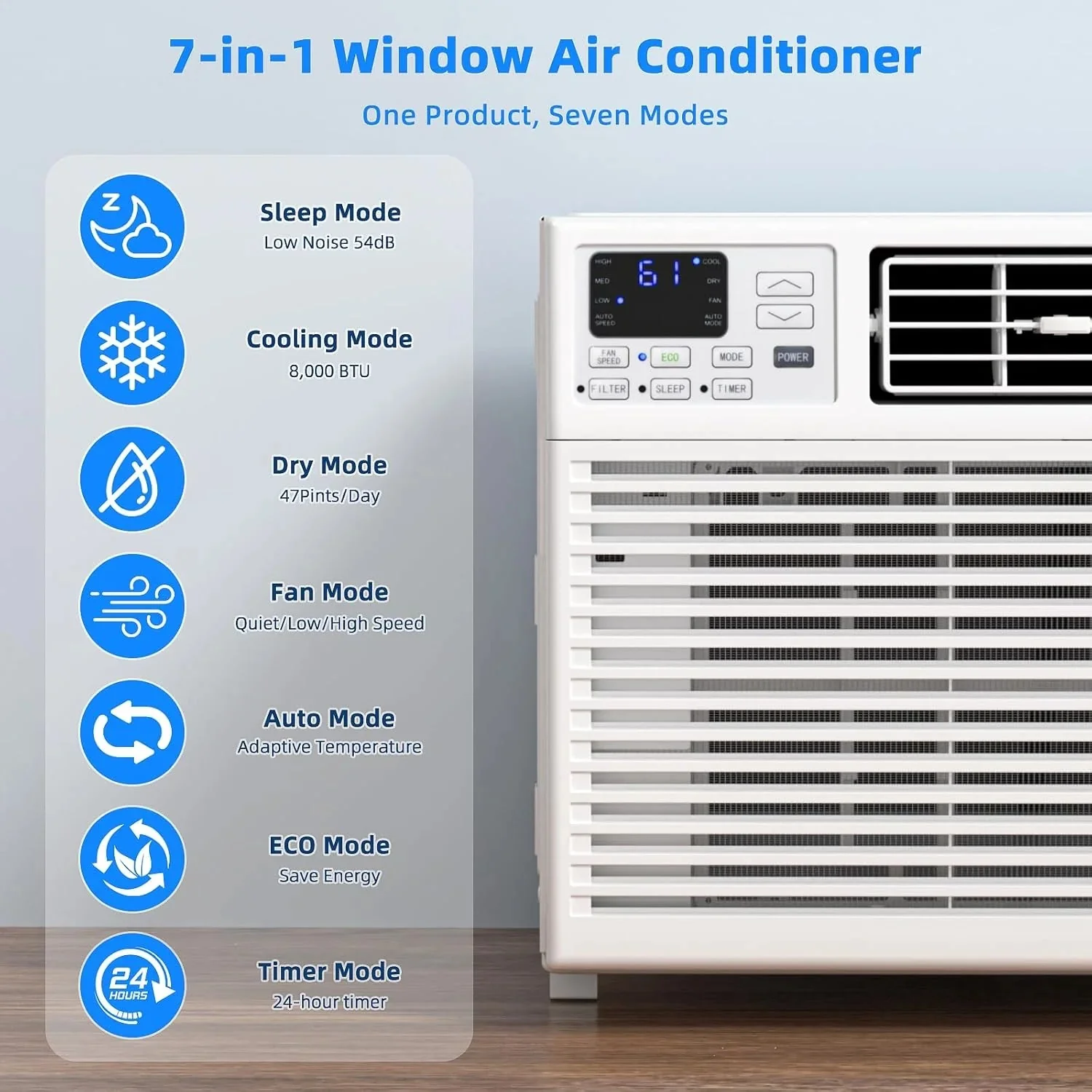 Antarctic Star 12,000 BTU U-shaped window air conditioner, cools rooms up to 550 square feet with 6 modes, 24-hour timer, ultra-quiet window air conditioner