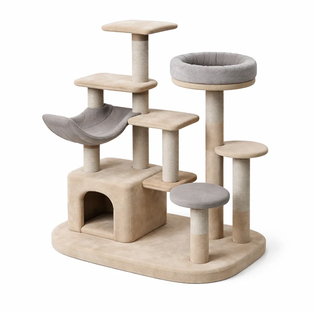Tiragraffi in tessuto e sisal beige e grigio