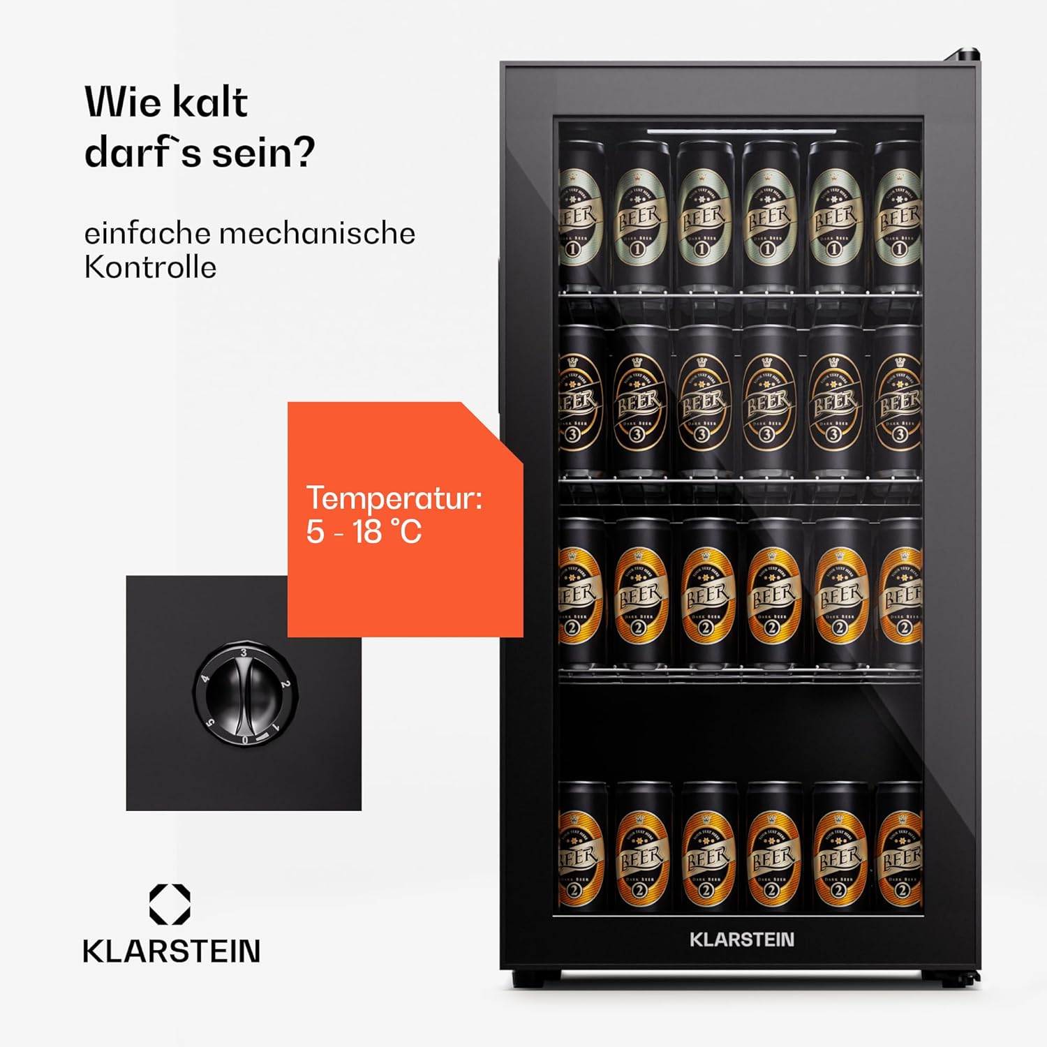 Klarstein Mini Koelkast met Glazen Deur voor Kamer, Drankenkoelkast met Verstelbare Planken, Klein 80 Liter, Indoor/Outdoor Koelkast Stil