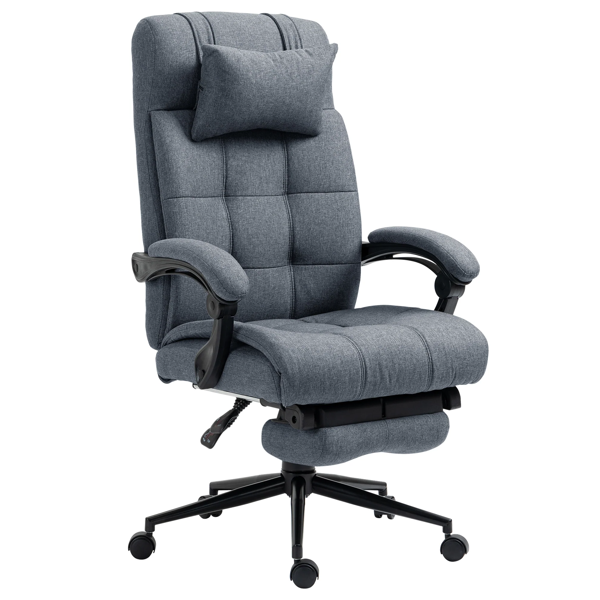 Easycomfort Sedia da Ufficio Ergonomica Reclinabile, Sedia Direzionale con Schiena Alta, Poltrona Ufficio con Poggiatesta e Poggiapiedi Estraibile, 66x76x112-120cm, Grigio