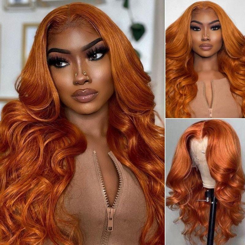 Orange Ginger Color 13x6 HD Lace Front Wigs Pre Plucked Human Hair Wig 220% Density Remy Glueless Lace Wig for Women