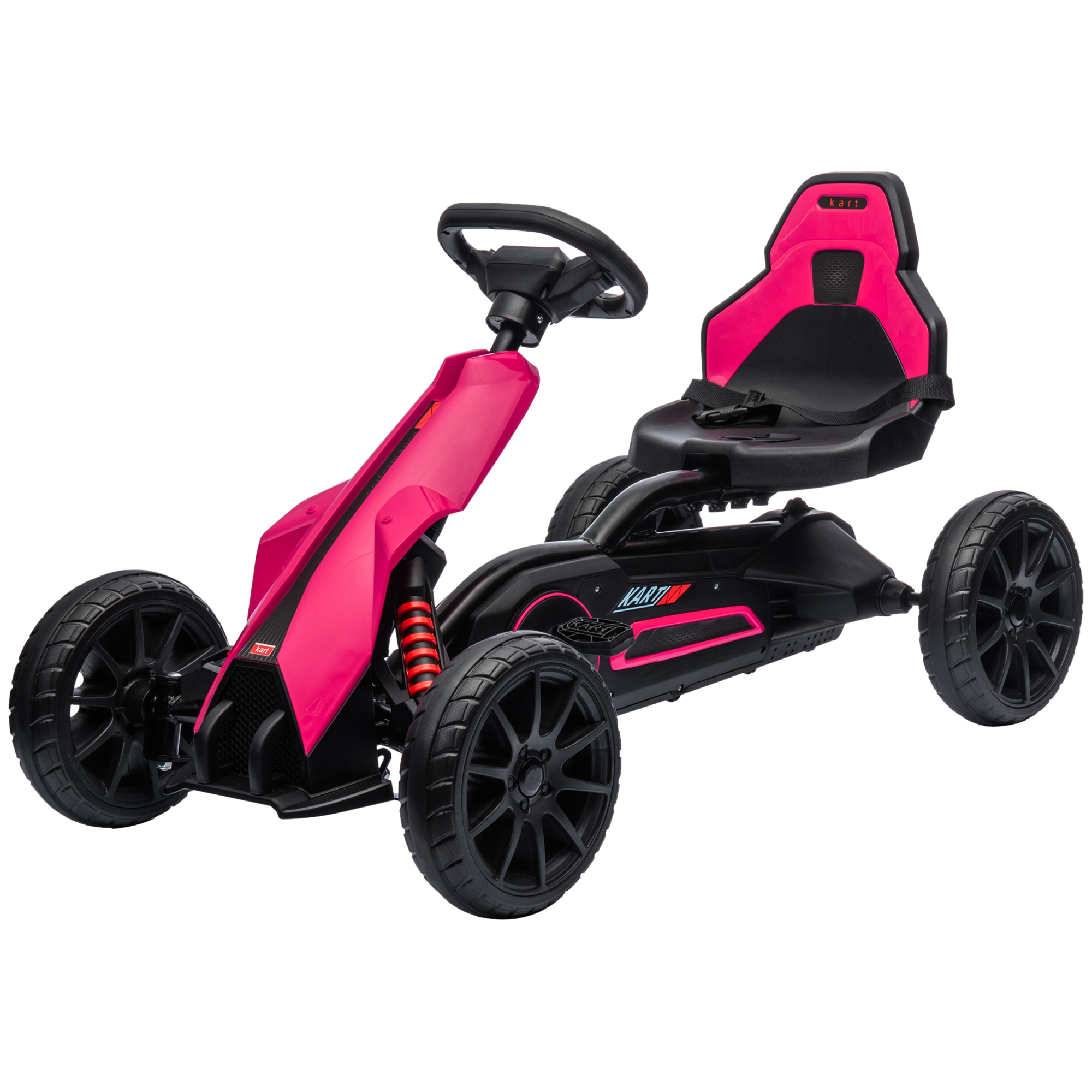 HOMCOM Go-Kart voor Kinderen met Verstelbare Stoel, Trapvoertuig, Trapauto met Handrem, 3-8 Jaar, Outdoor, Roze