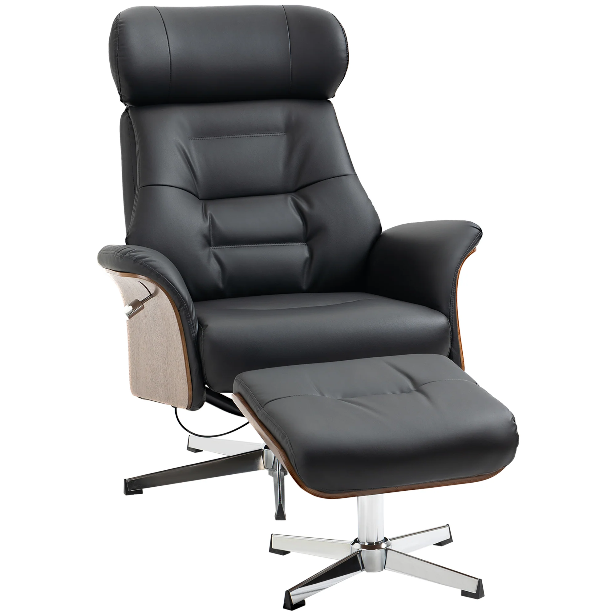 HOMCOM Fauteuil met voetenbank, 360° draaibaar, ligfunctie, leesstoel, zwart, 80 x 84 x 108 cm