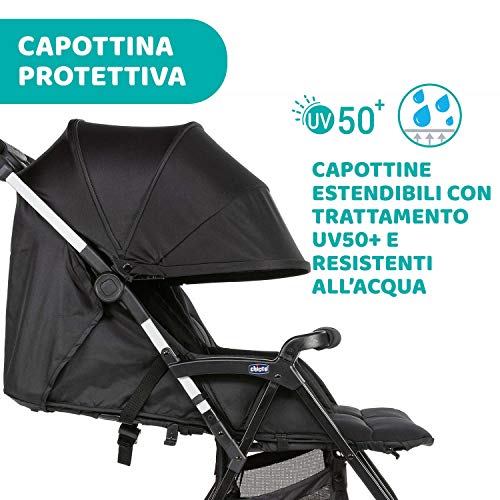 Chicco OHlalà Twin Passeggino Gemellare Doppio da 0 Mesi a 15 kg, Passeggino Leggero Reclinabile e Pieghevole, Chiusura Compatta, Poggiagambe Regolabili, Parapioggia e Capottina Estendibile, Nero : Prima infanzia