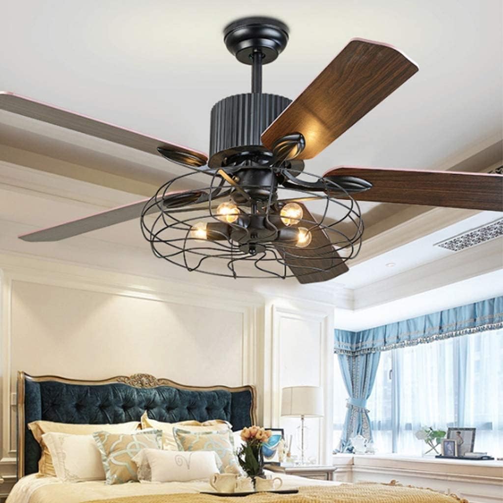 Deckenventilator Licht Mit Beleuchtung Fernbedienung Dimmbar E27 Fan Deckenleuchte LED Kronleuchter Loft Lüfter Deckenlampe Retro Industrie Stumm Leise Wohnzimmer Schlafzimmer Esszimmer Timing
