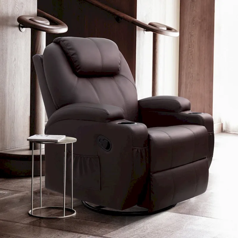 Massage Recliner Chair Swivel Heating Faux Leather Living Room Chair