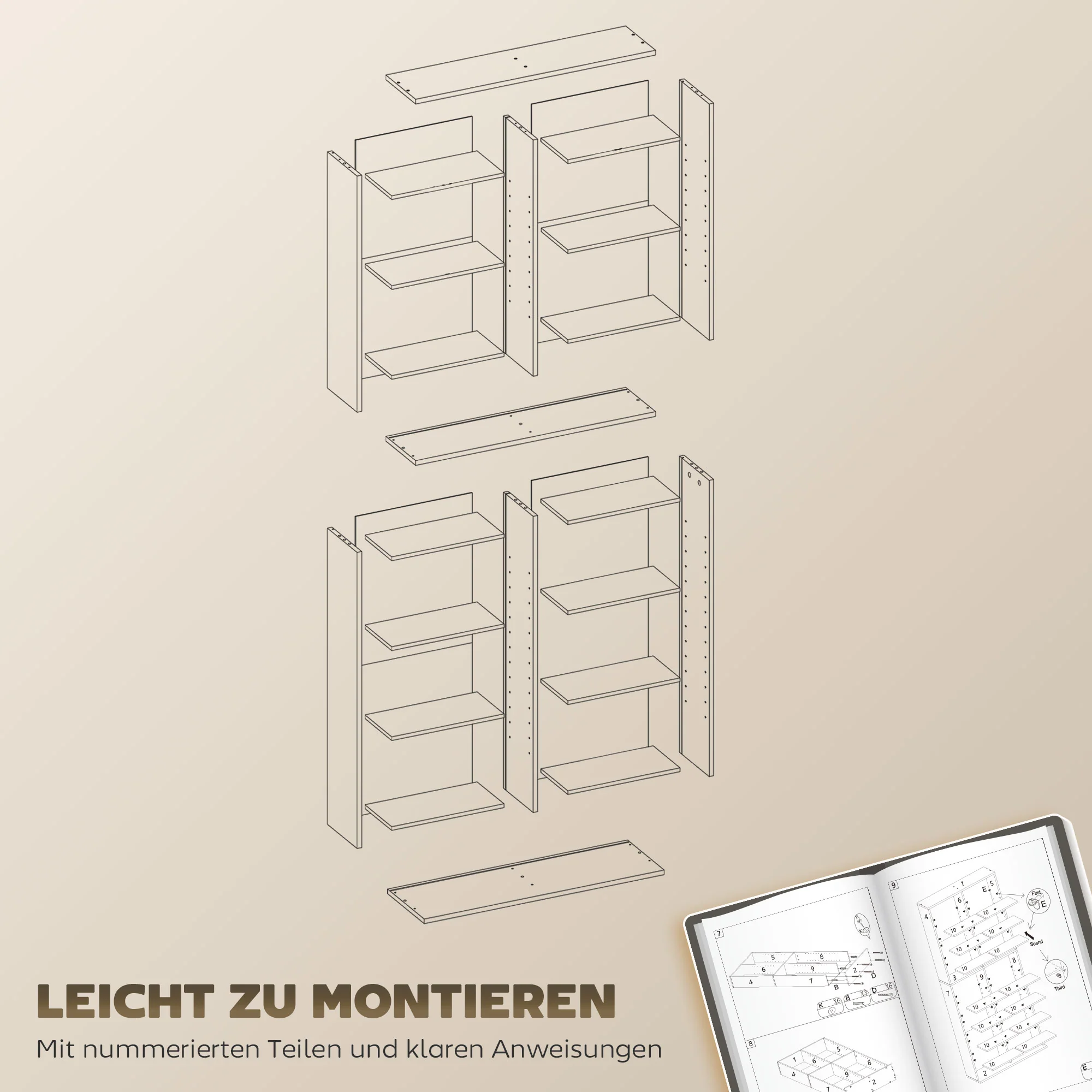 HOMCOM DVD-Rek, CD-Opslagrek, 14 Aanpasbare Planken, 18 Vakken, 175 cm, Blu-ray-Rek, Spaanplaat, Wit