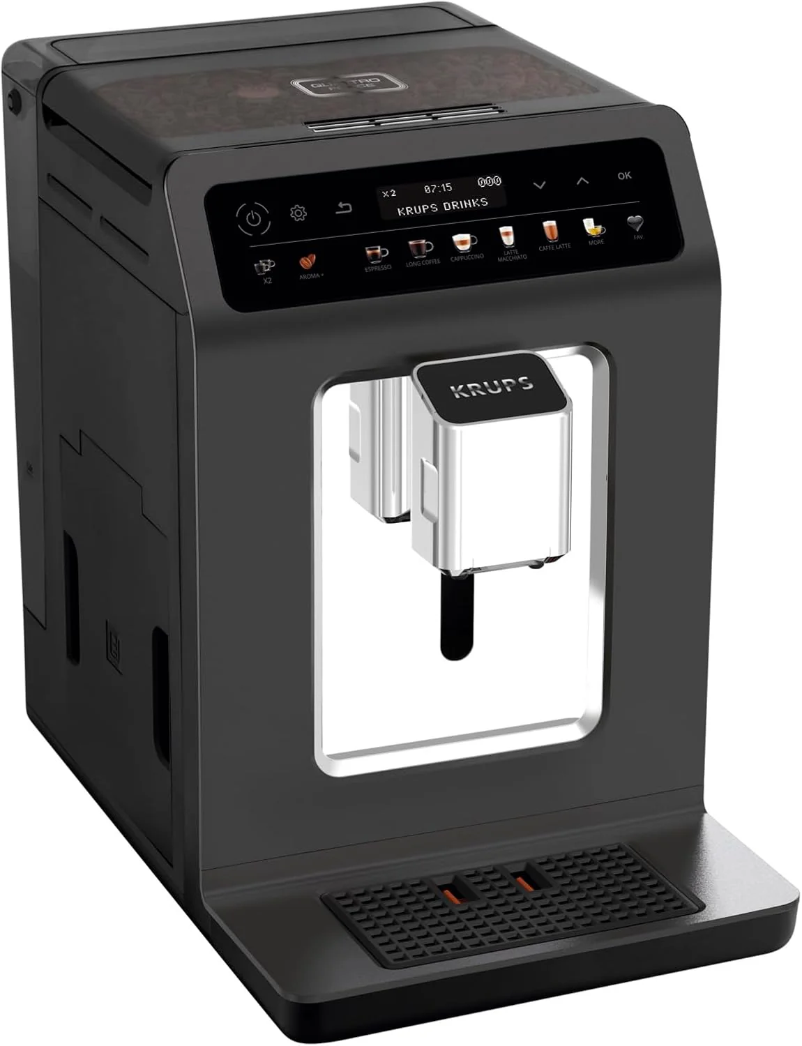 Krups Evidence One Kaffeevollautomat mit Milchschlauch, 12 Getränke, 2-Tassen-Funktion, Farbdisplay, Kaffeemaschine, TÜV-Siegel, Schwarz, EA895N10, Meteor Graphit