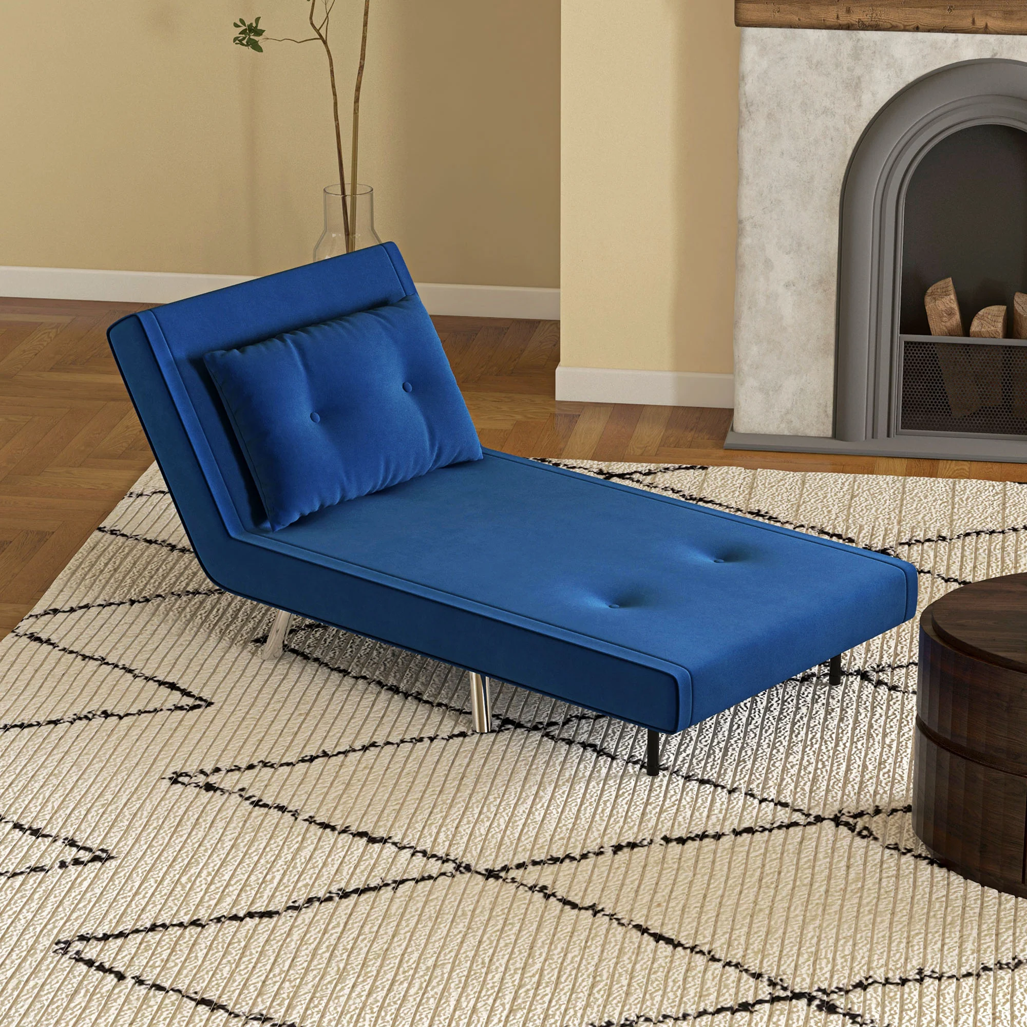 HOMCOM Ligstoel Stoel met Ligfunctie Slaapstoel, Knoopstiksels, Fluweellook, 77 cm x 88 cm x 83 cm, Blauw