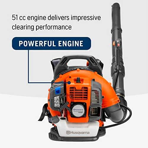 Husqvarna 150BT Petrol Leaf Blower with Backpack, 51 cc, 2.16 hp, 765 CFM, 270 MPH, Ergonomic Design
