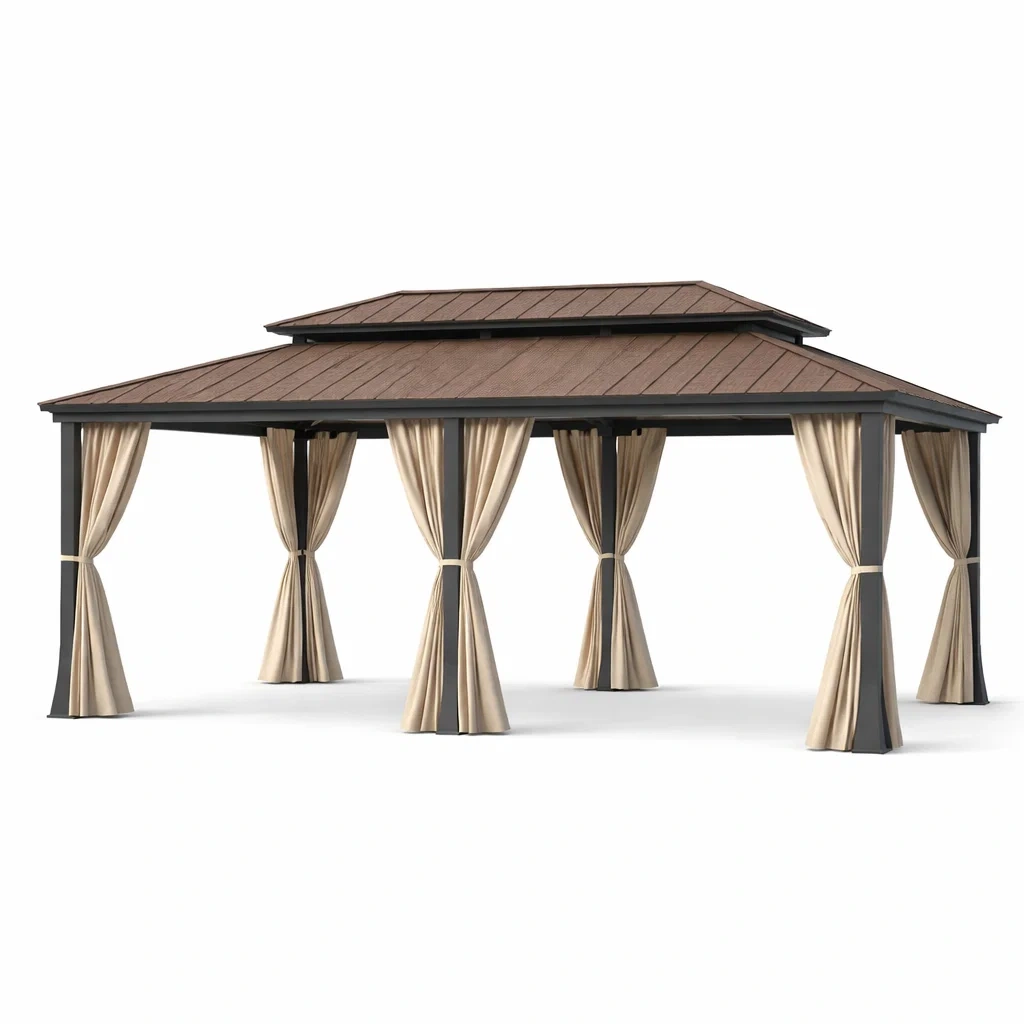 Gazebo in alluminio con tetto in metallo e tende in poliestere 400x300x250 cm