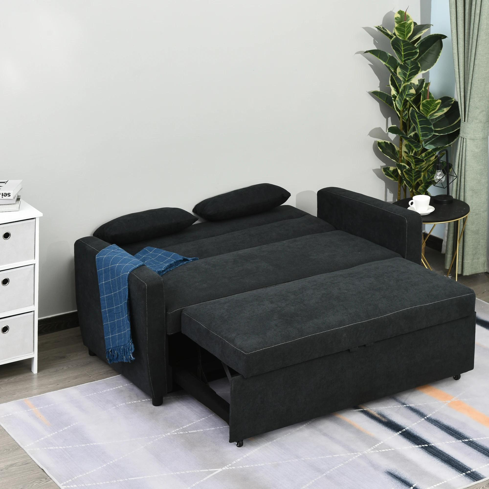 HOMCOM slaapbank, opklapbare bank, 2-zits stoffen bank, slaapbank, bank met slaapfunctie, bankstel, verstelbare hoek 148 x 82 x 89 cm