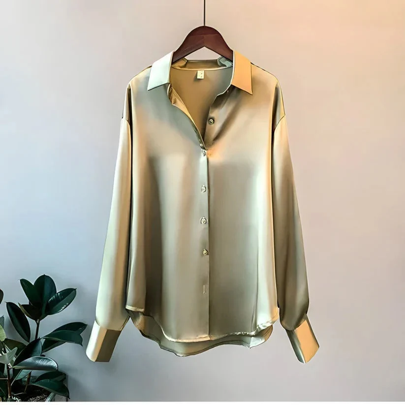 Women��s Long Sleeve Silk Blouse Elegant Design in White