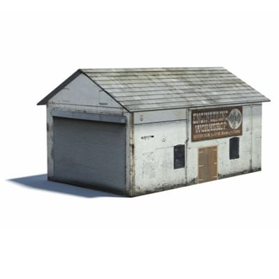 Engineering Workshop (white, gray roller door)