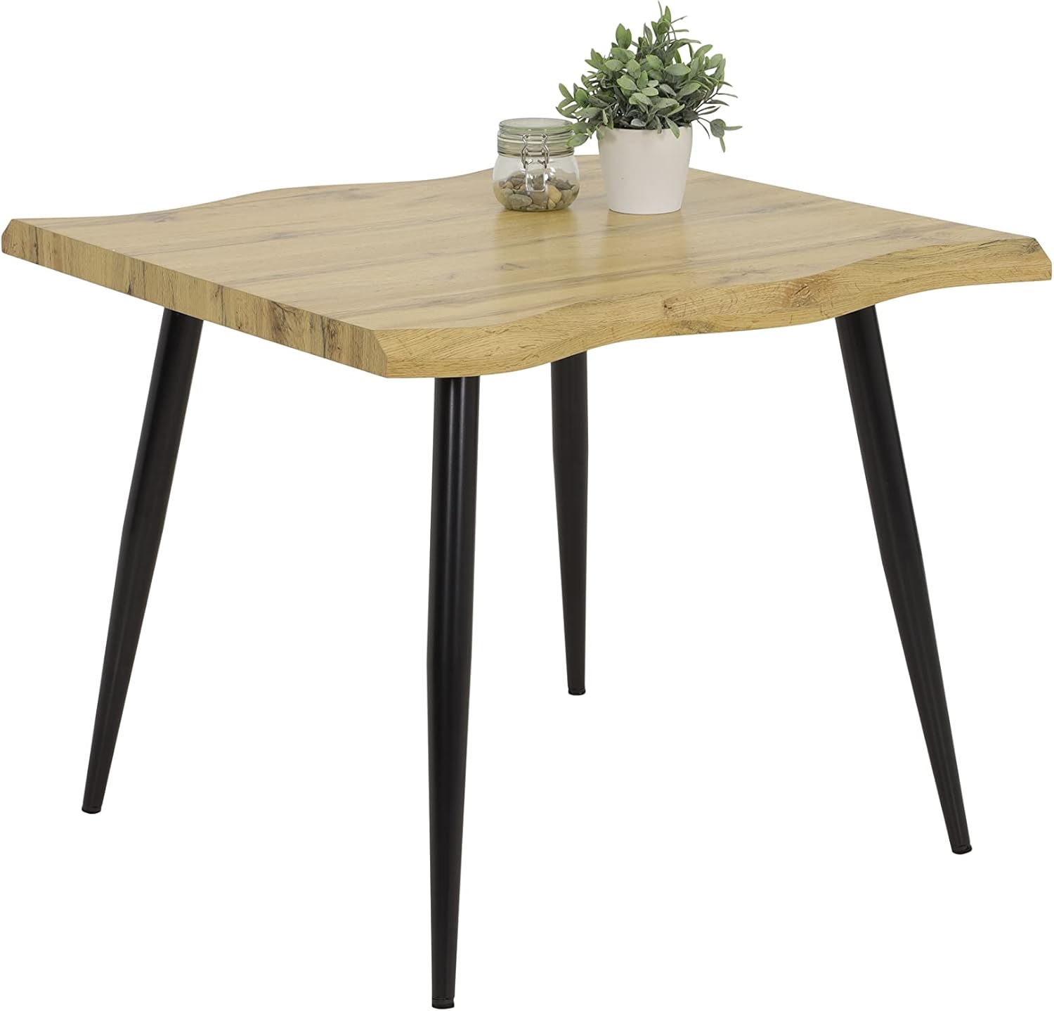 Hela Tische, Esstisch Gabi Baumkantenoptik, quadratisch, Holzwerkstoff/Wabenplatte, Dekor Wildeiche, Rundrohrgestell Schwarz, 90x90cm