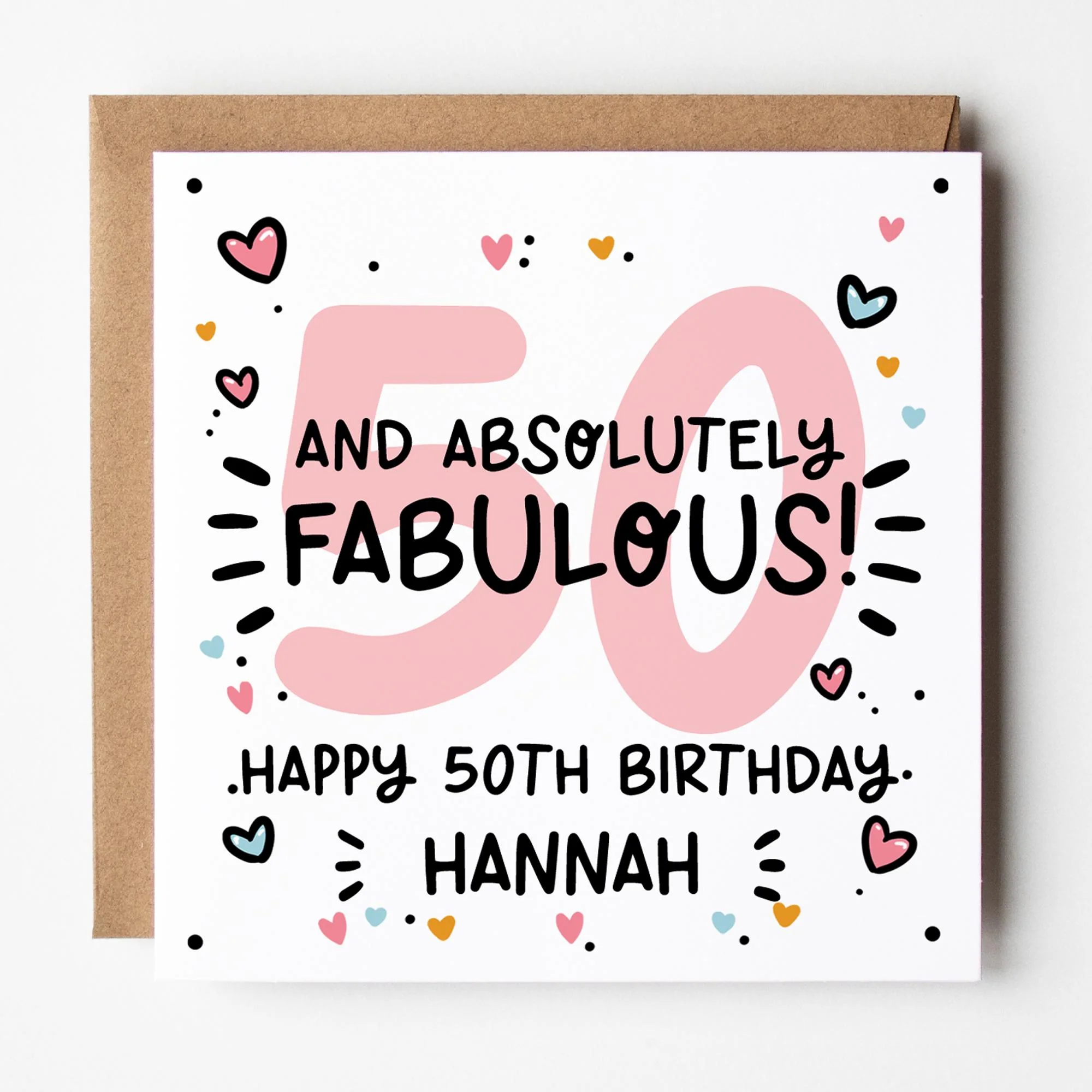 Fabulous 50th Birthday Card for Her a?�� Personalised 50th Birthday Card a?�� Fabulous at 50 Card