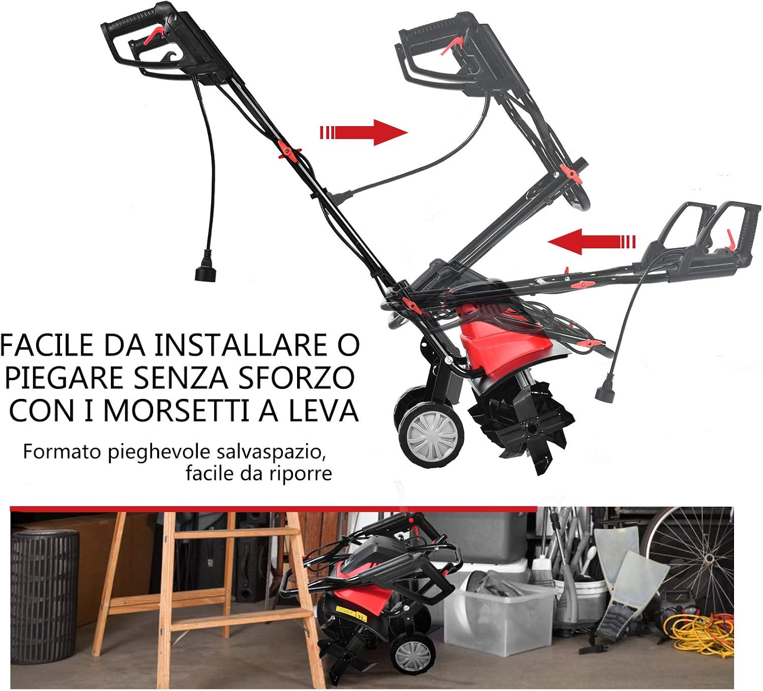 RELAX4LIFE Motozappa Elettrica 1200W/1500W, Zappa a Motore Elettrica 4/6 Lame, Velocità 365/400 rpm, Profondità di Lavoro 22 CM, Larghezza 35/43 CM (1200W)